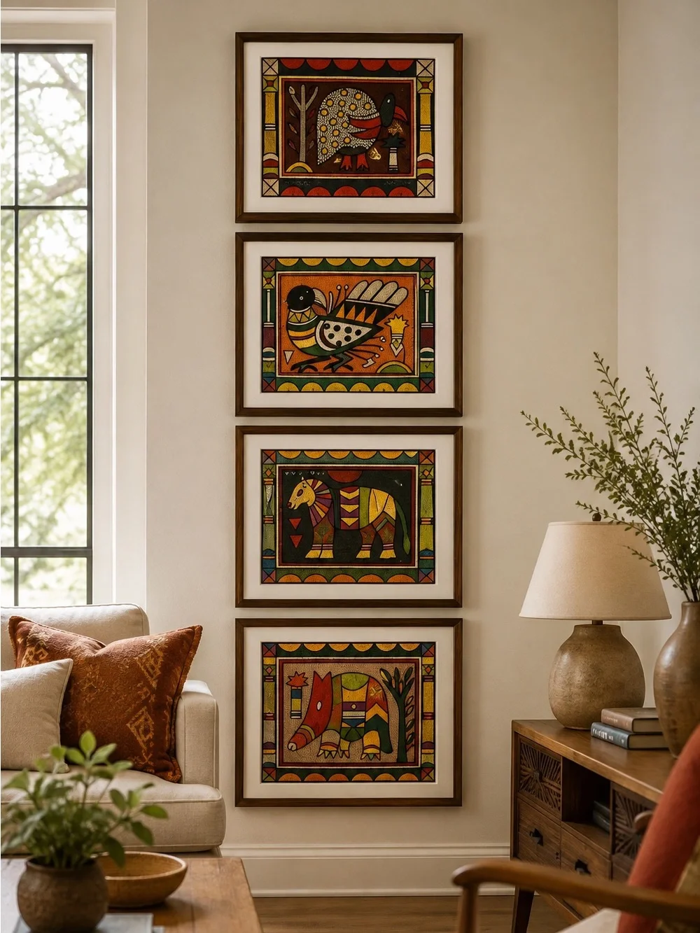 Kaross South Africa Hand Embroidered Textile Wall Art Set of 4 African Folk Art